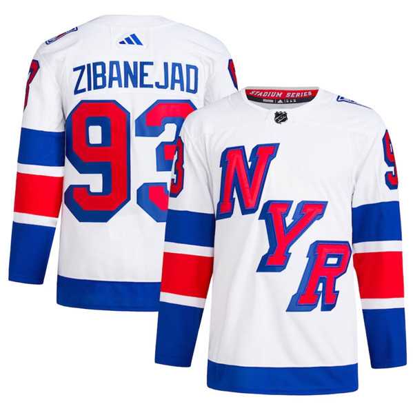 Mens New York Rangers #93 Mika Zibanejad White 2024 Stadium Series Stitched Jersey Dzhi